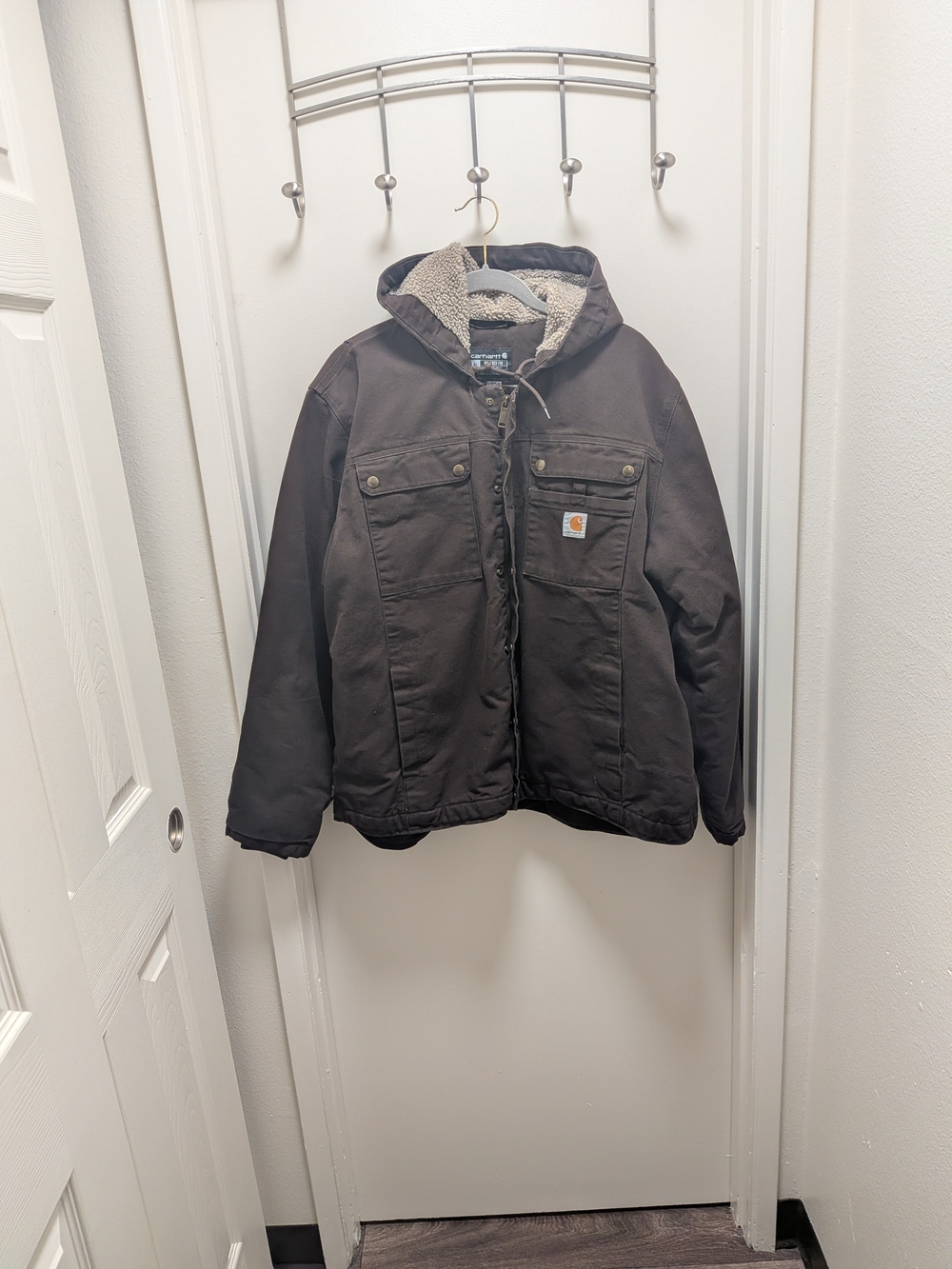 Carhartt Dark Brown Hooded Sherpa-Lined Work Jacket